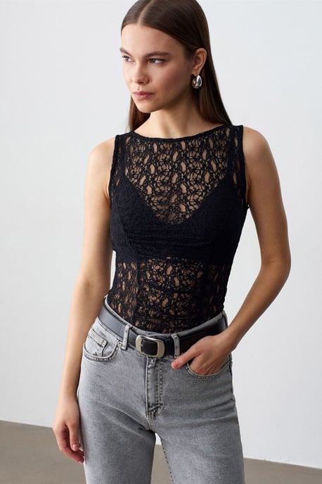 Taillierte Spitzen-Ärmellose Bluse - Image 1