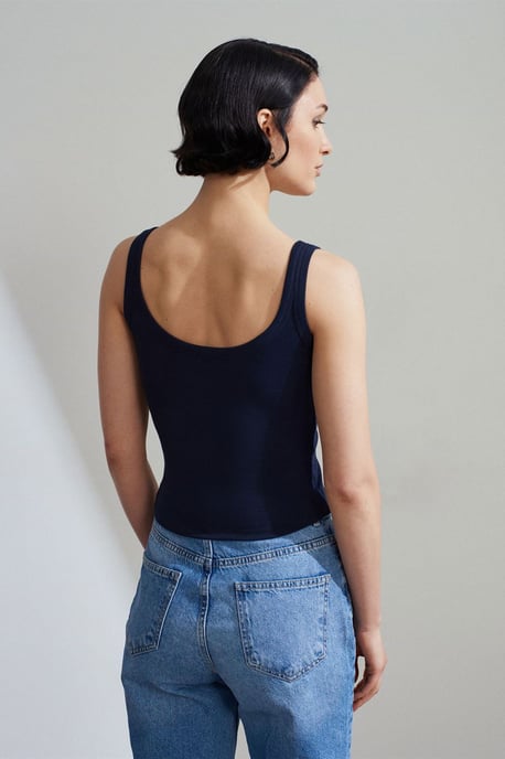Dilvin Geripptes Cropped Cami-Top für Damen - Marineblau - Image 2