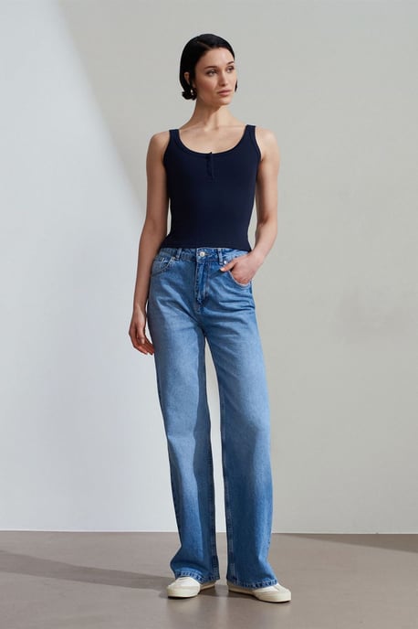Dilvin Geripptes Cropped Cami-Top für Damen - Marineblau - Image 3