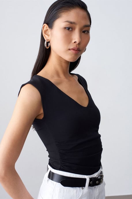 Ärmellose V-Ausschnitt Slim-Fit-Bluse - Image 1