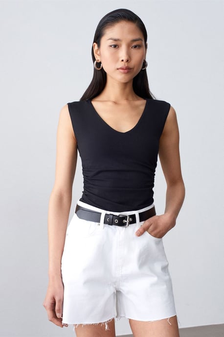 Ärmellose V-Ausschnitt Slim-Fit-Bluse - Image 3