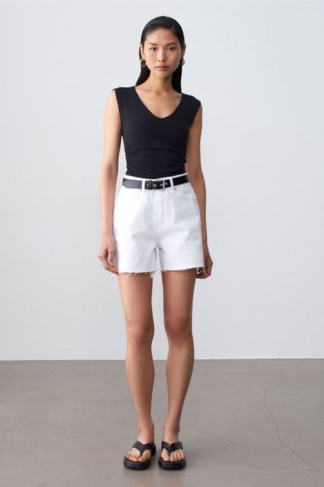 Ärmellose V-Ausschnitt Slim-Fit-Bluse - Image 4