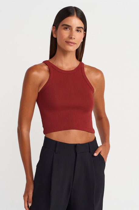 Rippstrick Baumwollmischung Ärmelloses Crop Top - Image 1