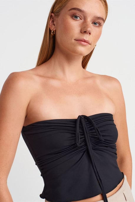Damen Strapless Crop-Bluse mit Bindeband-Detail - Image 3