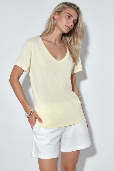 V-Ausschnitt Kurzarm Modal Bluse - Image 2