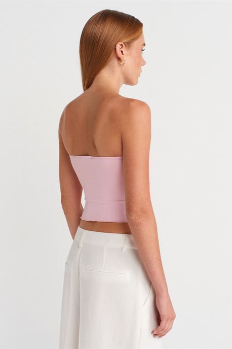 Damen Strapless Crop-Bluse mit Bindeband-Detail - Image 2