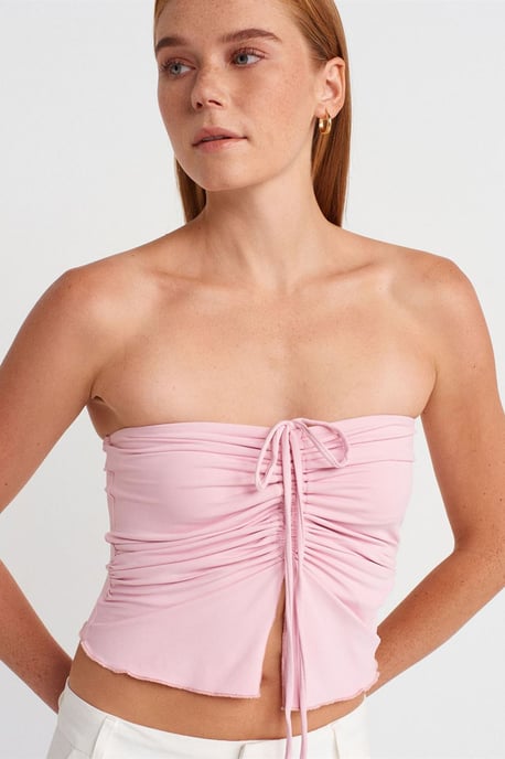 Damen Strapless Crop-Bluse mit Bindeband-Detail - Image 3