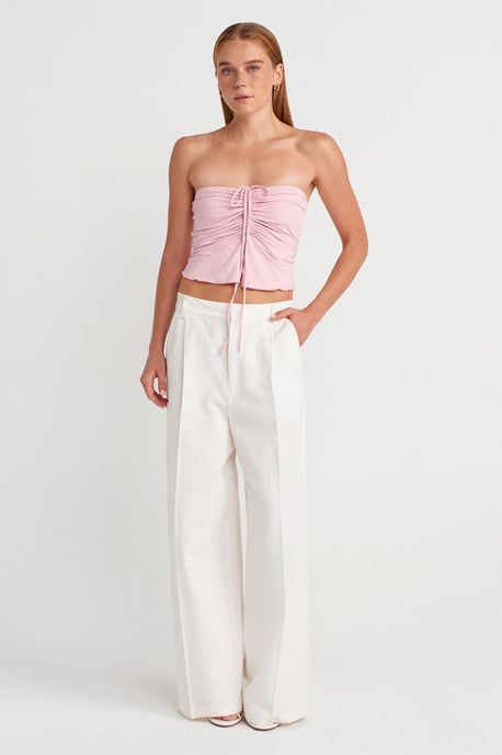 Damen Strapless Crop-Bluse mit Bindeband-Detail - Image 4