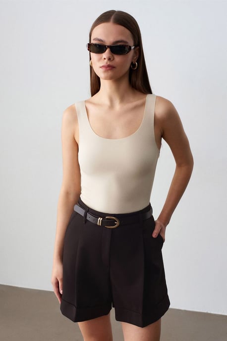 Taillierte ärmellose Baumwollmischung Cami-Bluse - Image 4