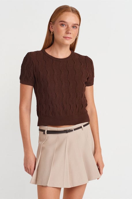 Strukturierte gerippte Crop-Bluse - Image 1