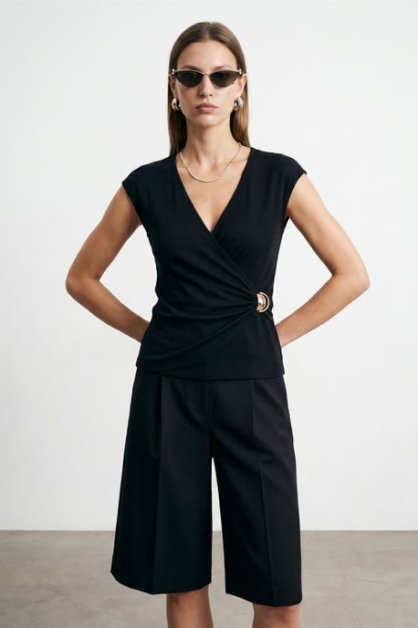 Damen Slim Fit Wickelbluse - Image 1
