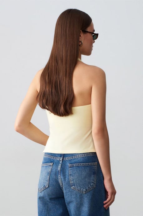 Halterneck Cut-Out Slim Fit Bluse - Image 3