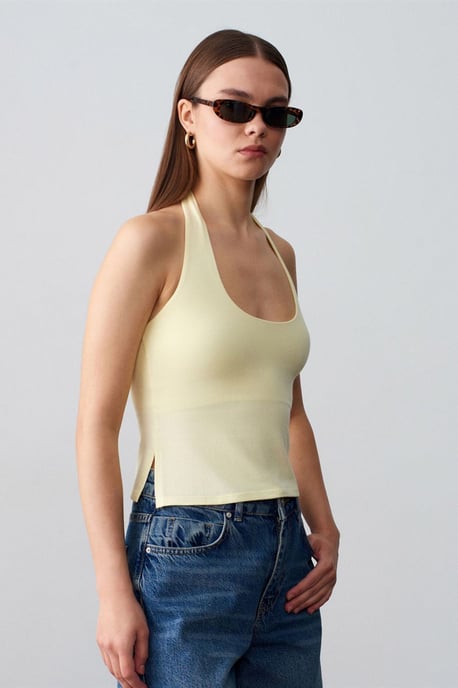 Halterneck Cut-Out Slim Fit Bluse - Image 5