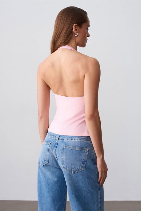 Halterneck Cut-Out Slim Fit Bluse - Image 2