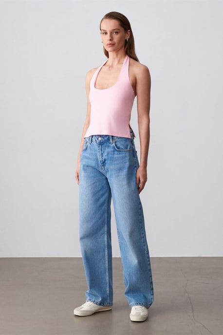 Halterneck Cut-Out Slim Fit Bluse - Image 4