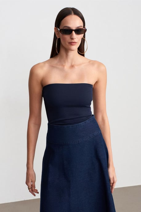Trägerlose Slim-Fit-Jersey-Bluse - Image 3