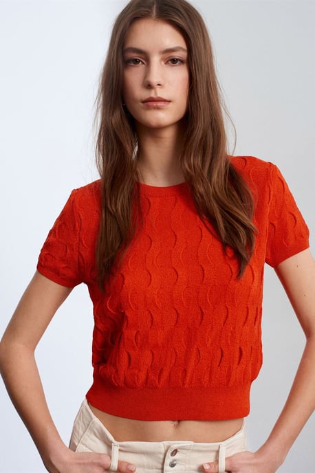 Strukturierte Ripp-Crop-Bluse - Image 1