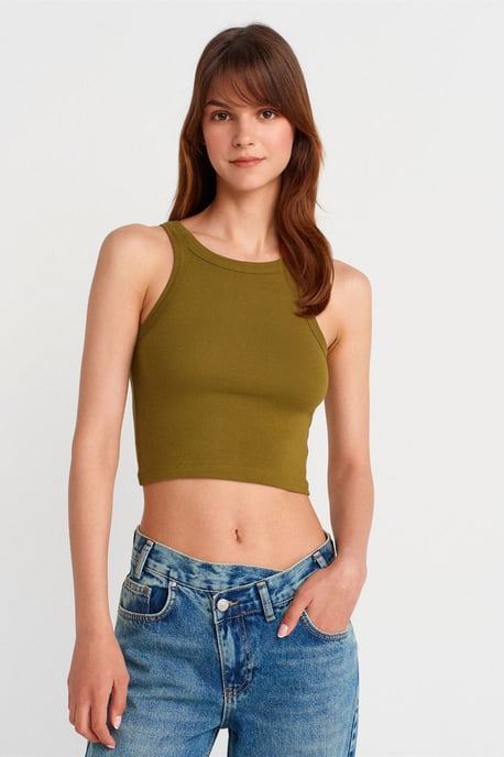 Rippstrick Baumwollmischung Ärmelloses Crop Top - Image 1