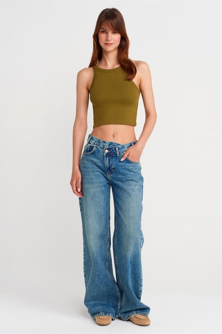 Rippstrick Baumwollmischung Ärmelloses Crop Top - Image 4