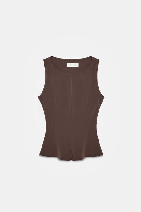 Taillierte ärmellose Crepe-Peplum-Bluse - Image 5