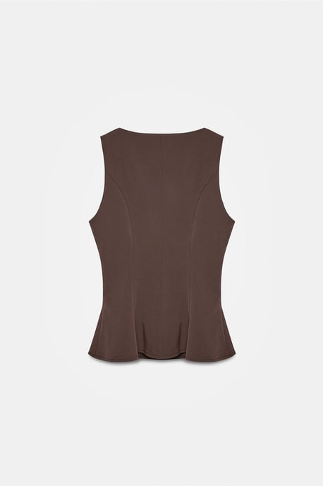 Taillierte ärmellose Crepe-Peplum-Bluse - Image 6