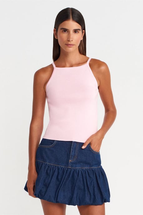 Schlankes Fit Halter Strickbluse mit Schleifendetail - Image 1