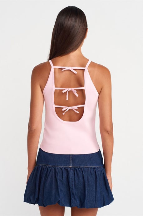 Schlankes Fit Halter Strickbluse mit Schleifendetail - Image 2
