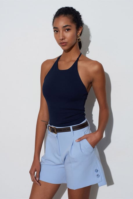 Schlanke Passform Halterneck Jersey Bluse - Image 3