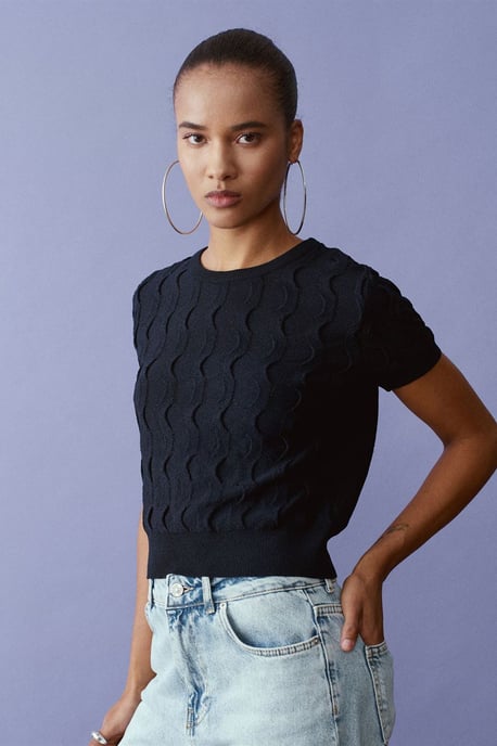 Strukturierte Ripp-Crop-Bluse - Image 2