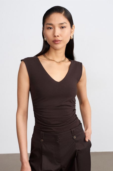 Ärmellose V-Ausschnitt Slim-Fit-Bluse - Image 3