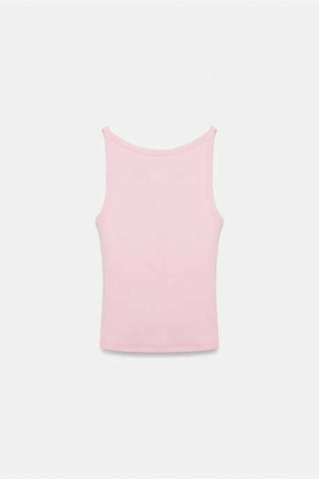 Gerippte Halsbandfreie ärmellose Bluse - Image 5