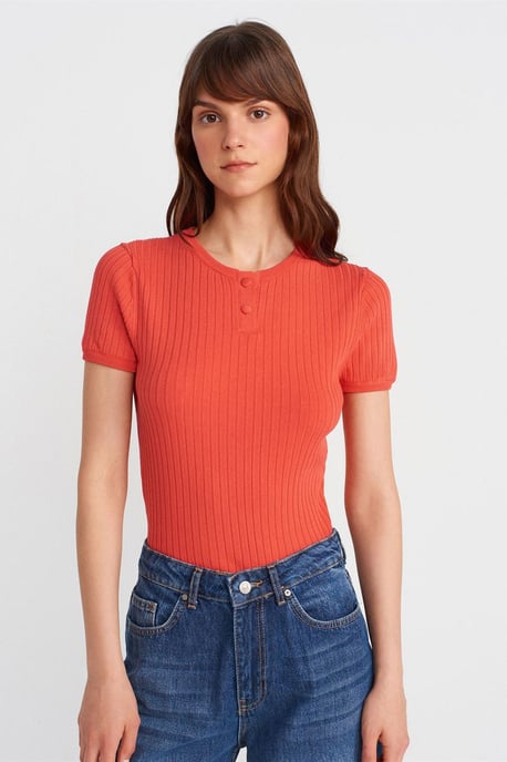 Rippierte Kurzarm-Knopfbluse - Image 1