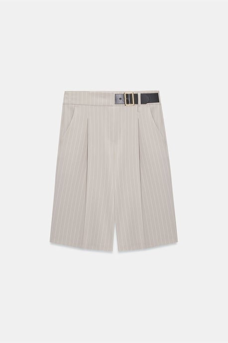 Hochtaillierte gestreifte maßgeschneiderte Shorts mit Gürtel - Image 5