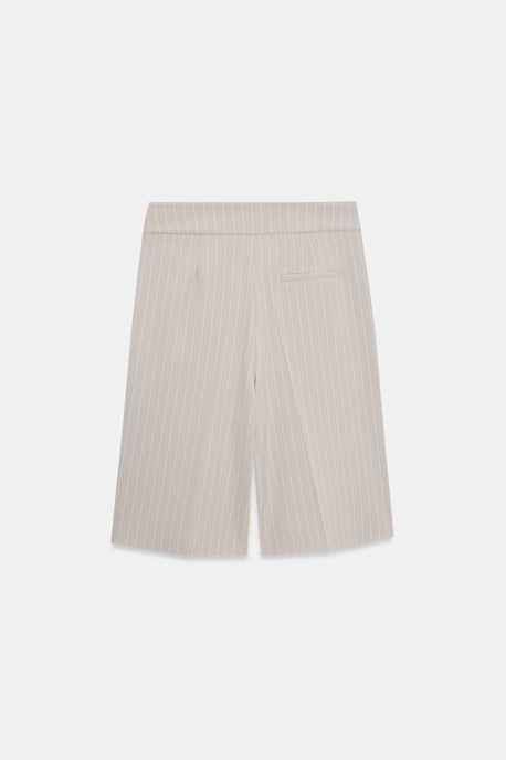 Hochtaillierte gestreifte maßgeschneiderte Shorts mit Gürtel - Image 6