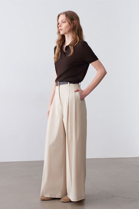 Damen High-Waist Weitbein-Crepe-Hosen - Image 4