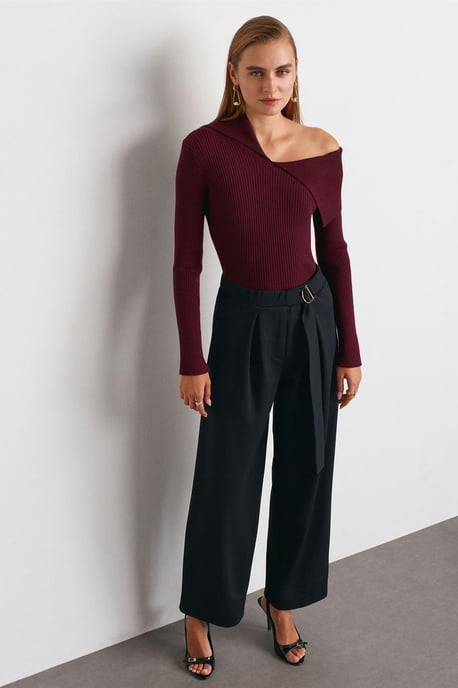 Dilvin Hoch taillierte weite Crepe-Hose - Schwarz - Image 3