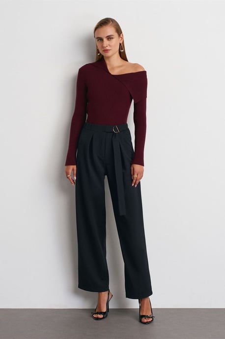 Dilvin Hoch taillierte weite Crepe-Hose - Schwarz - Image 5