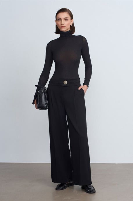Hoch taillierte weite Crepe-Hosen - Image 1