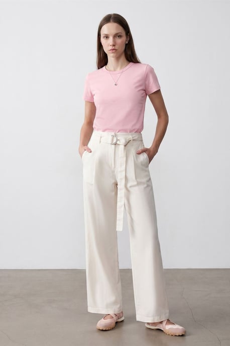 Damen Unifarbene Rundhalsausschnitt T-Shirt - Image 2