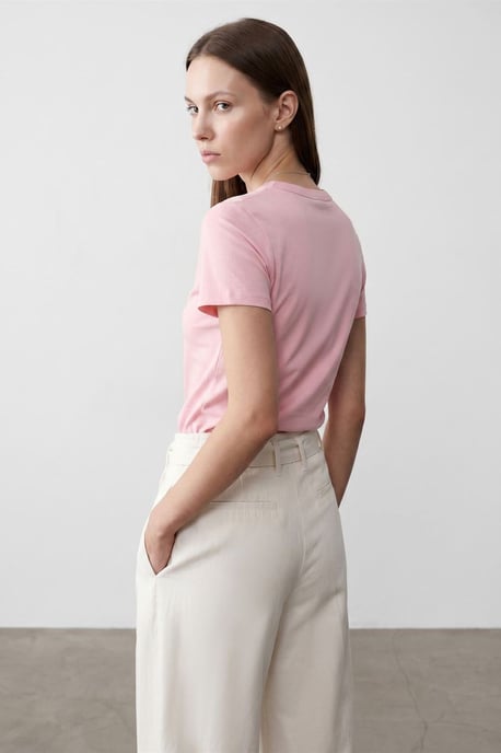 Damen Unifarbene Rundhalsausschnitt T-Shirt - Image 3