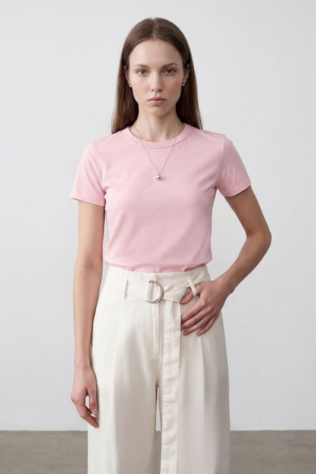 Damen Unifarbene Rundhalsausschnitt T-Shirt - Image 4