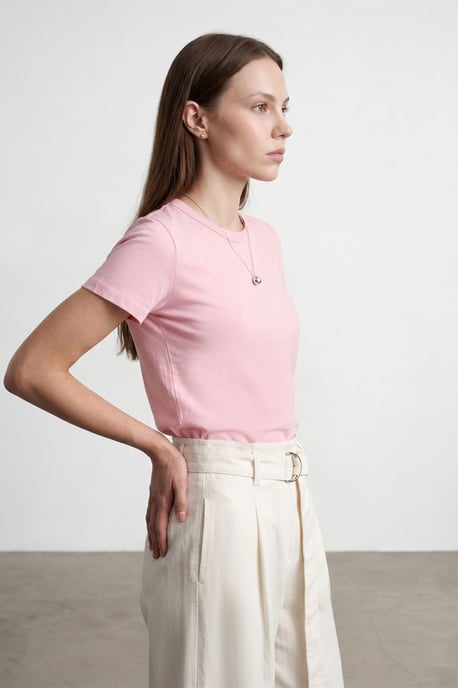Damen Unifarbene Rundhalsausschnitt T-Shirt - Image 5