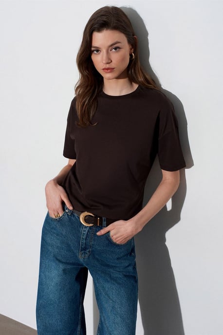 Damen Baumwoll Rundhalsausschnitt T-Shirt - Image 1