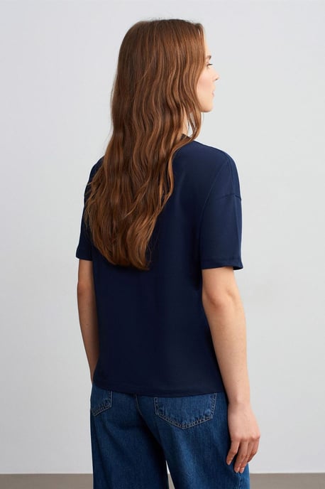 Dilvin Baumwoll-T-Shirt für Damen mit Rundhalsausschnitt - Marineblau - Image 2