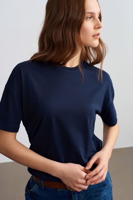 Dilvin Baumwoll-T-Shirt für Damen mit Rundhalsausschnitt - Marineblau - Image 3