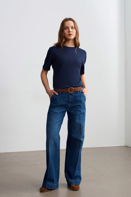 Dilvin Baumwoll-T-Shirt für Damen mit Rundhalsausschnitt - Marineblau - Image 4