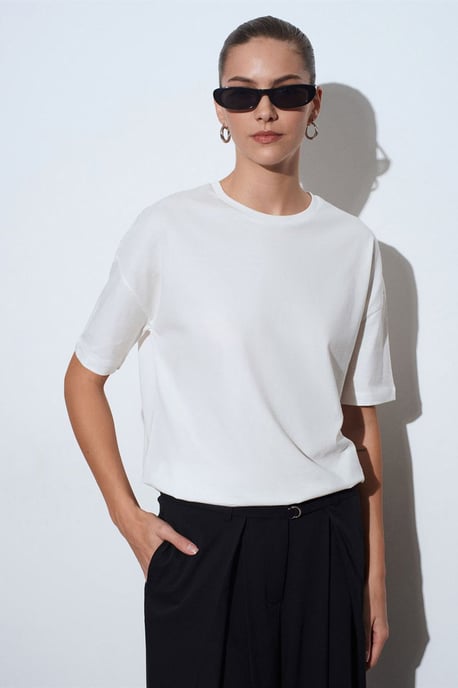 Damen Baumwoll Rundhalsausschnitt T-Shirt - Image 1