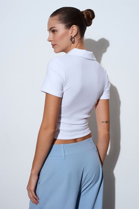 Damen Crop Slim Fit Polo T-Shirt - Image 2