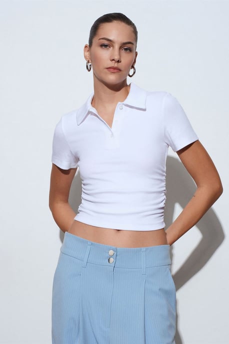 Damen Crop Slim Fit Polo T-Shirt - Image 3