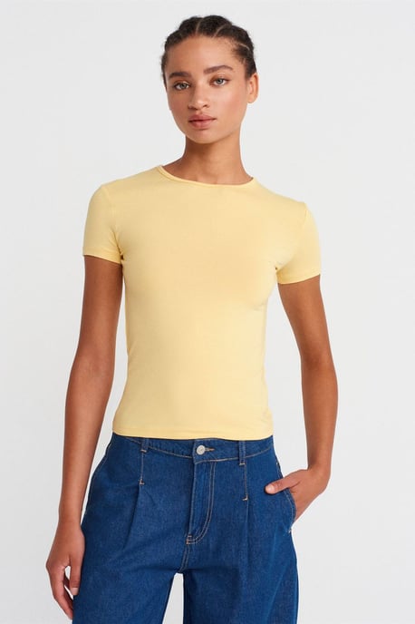 Damen Crop Slim-Fit Rundhals-T-Shirt - Image 1
